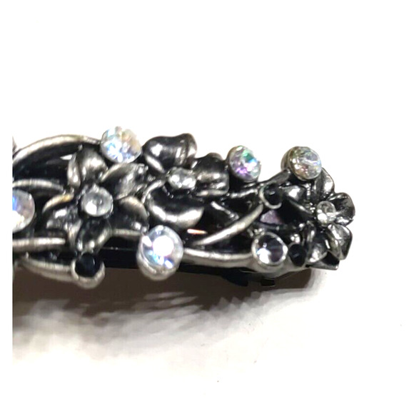Barrette Tension Hair Clip Pewter Tone Rhinestone Flaw - Picture 3 of 5